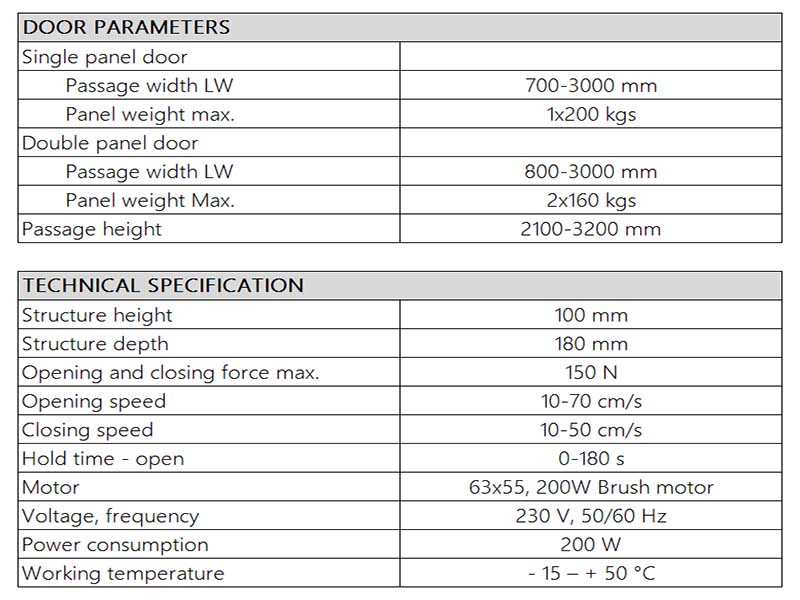 es200 automatic sliding door operator specification